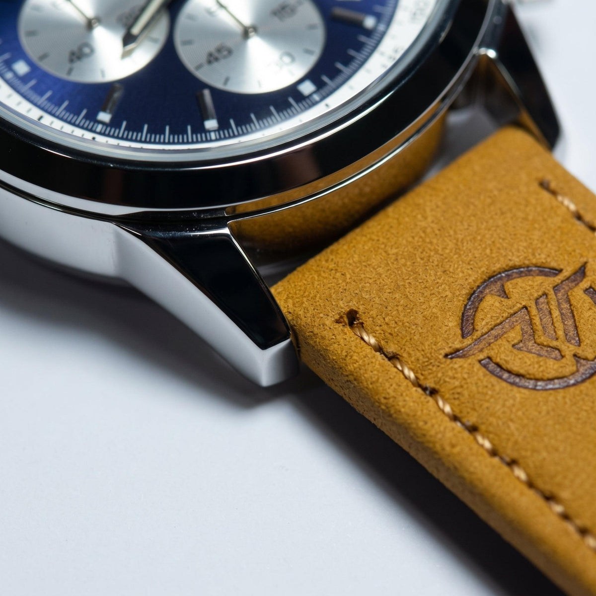 RUSTET Blue Dial Chronograph Watch – Tan Leather Strap with Premium Branded Case