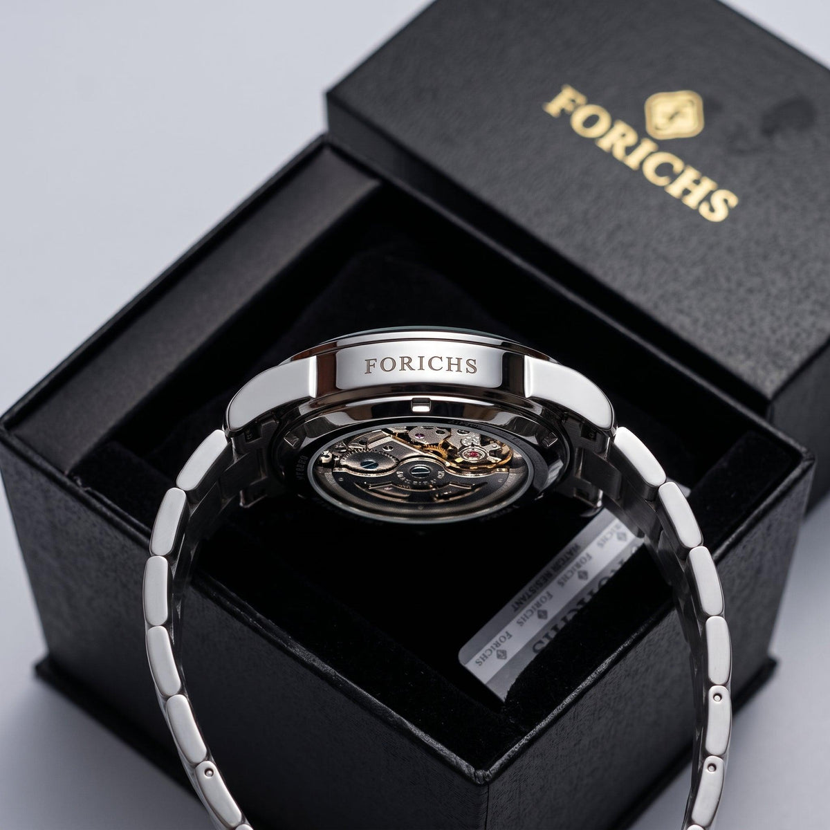 FORICHS Quartz Skeleton Watch with Blue Transparent Dial