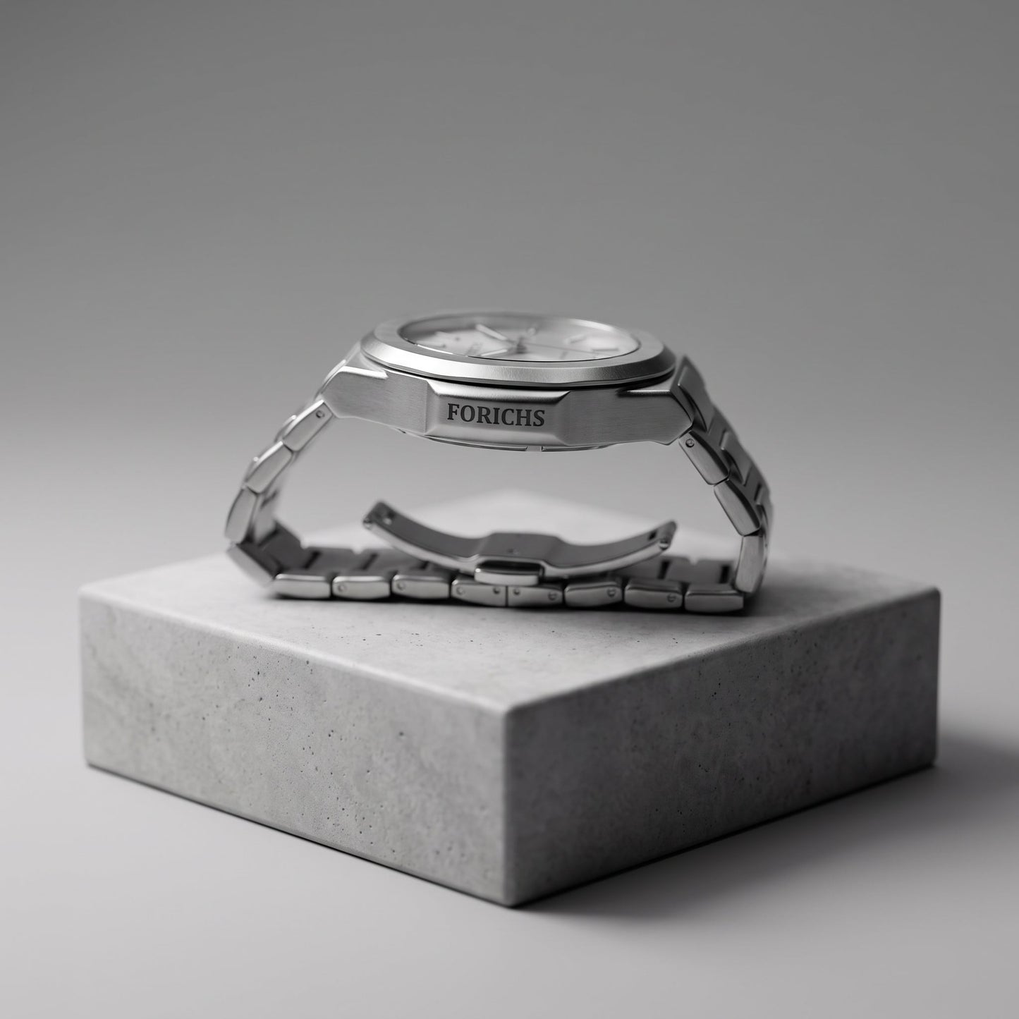 FORICHS Silver Steel Watch with Day-Date Display