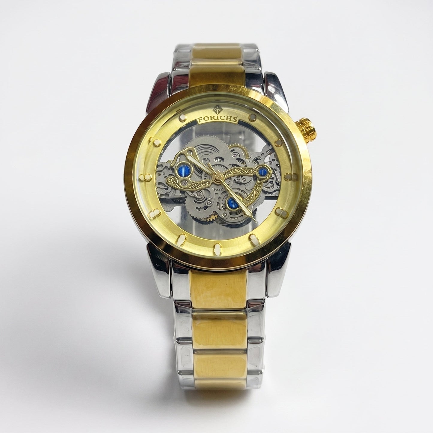 FORICHS Two-Tone Gold Automatic Skeleton Watch