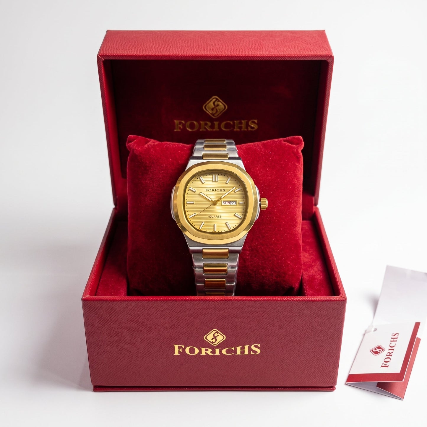 FORICHS Two-Tone Gold Dial Quartz Watch with Day-Date Display