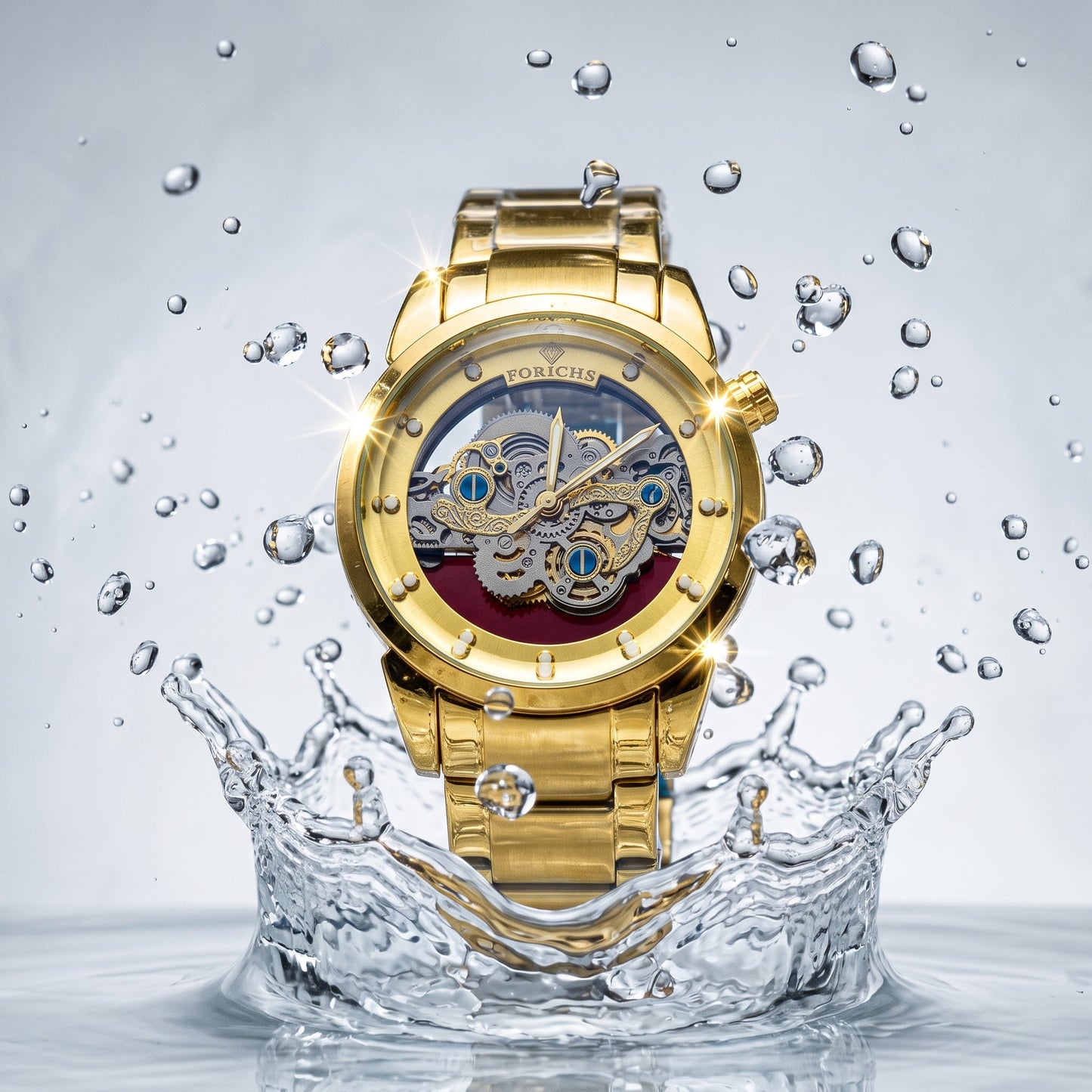 FORICHS Full Gold Automatic Skeleton Watch