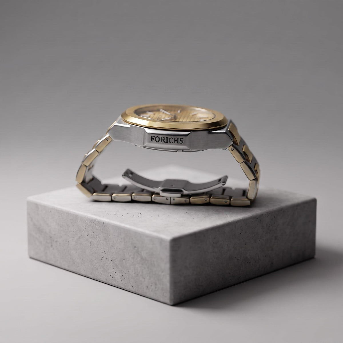 FORICHS Two-Tone Gold Dial Quartz Watch with Day-Date Display
