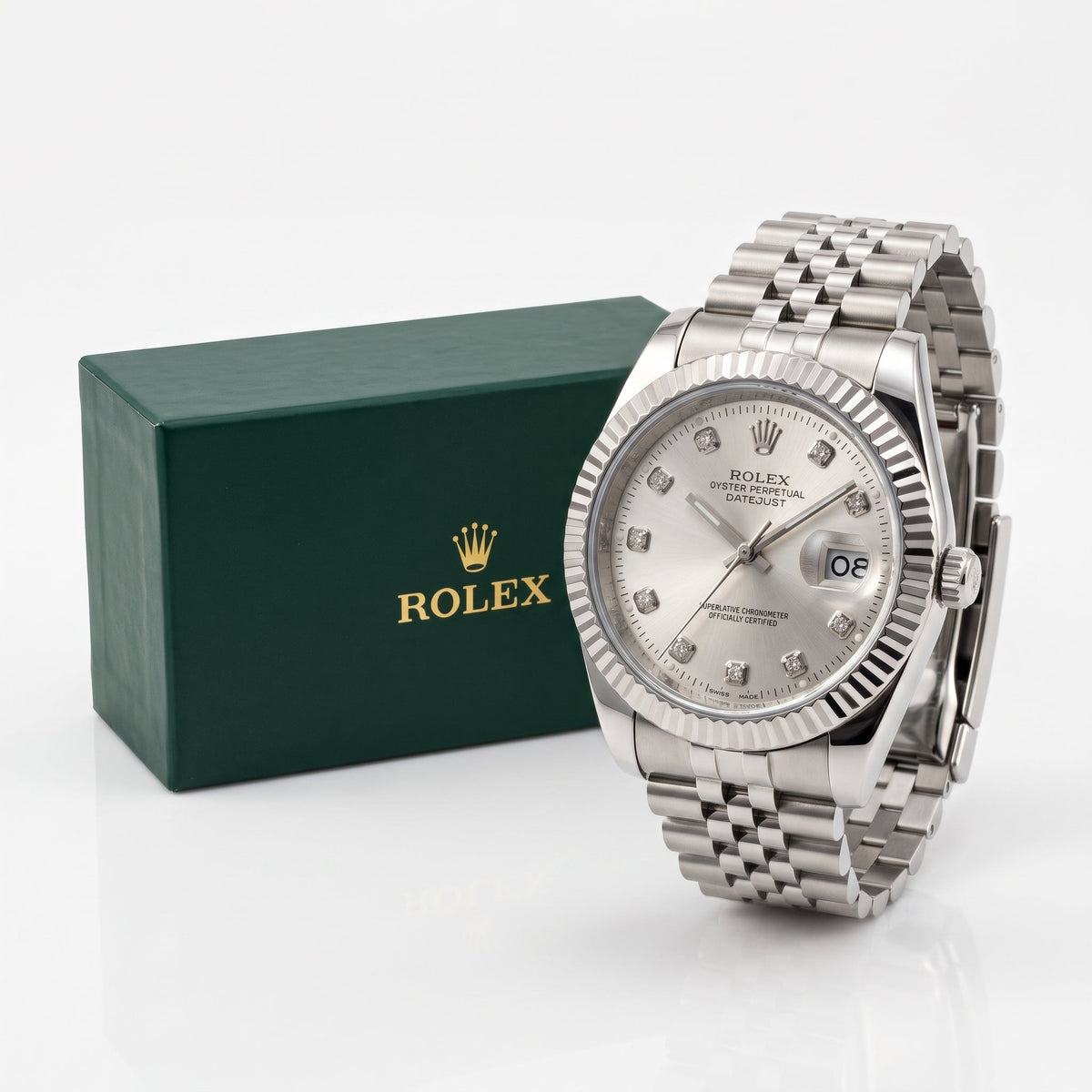 Premium Men's Silver Datejust Watch – Fluted Bezel, Jubilee Bracelet & Diamond Markers
