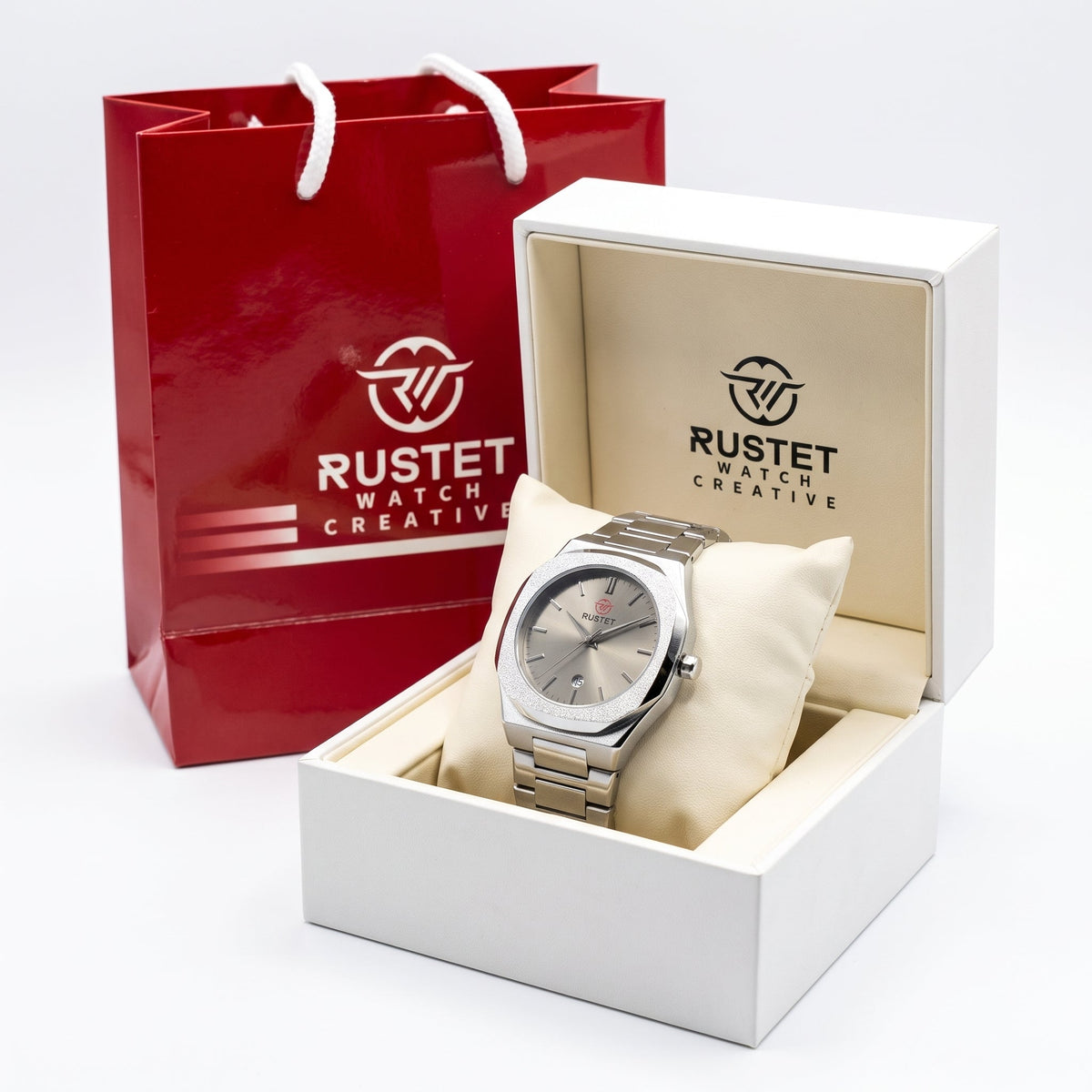 RUSTET Men's Ultra-Thin Sunburst Watch – Grey Dial, Heavy Steel & Waterproof