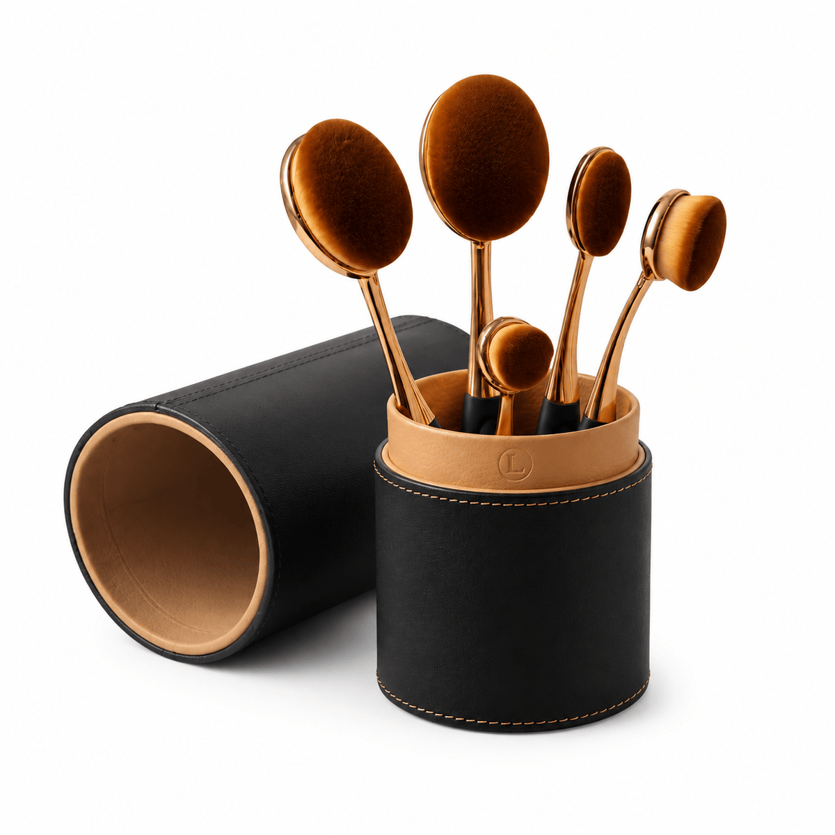Lcosmetic Oval Makeup Brush Set with Premium Branded Case – 5 Piece Blending Brushes