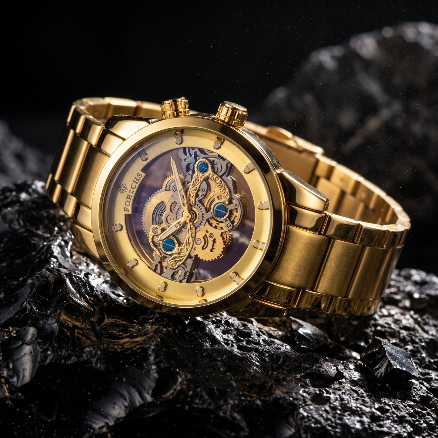 FORICHS Full Gold Automatic Skeleton Watch