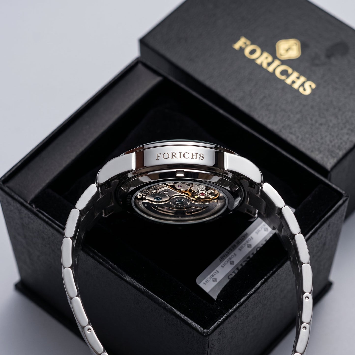 FORICHS Automatic Skeleton Watch with Blue Transparent Dial