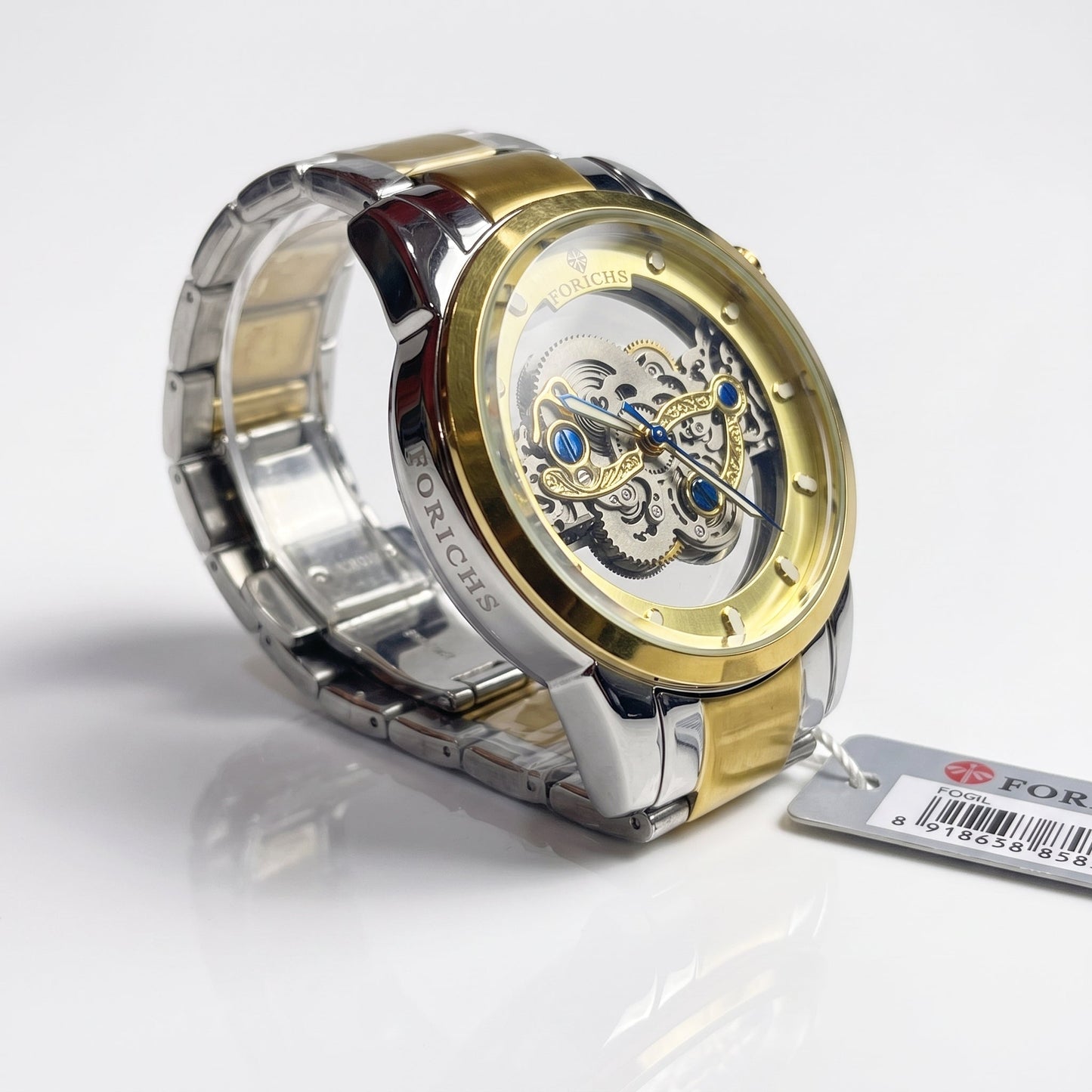 FORICHS Two-Tone Gold Automatic Skeleton Watch