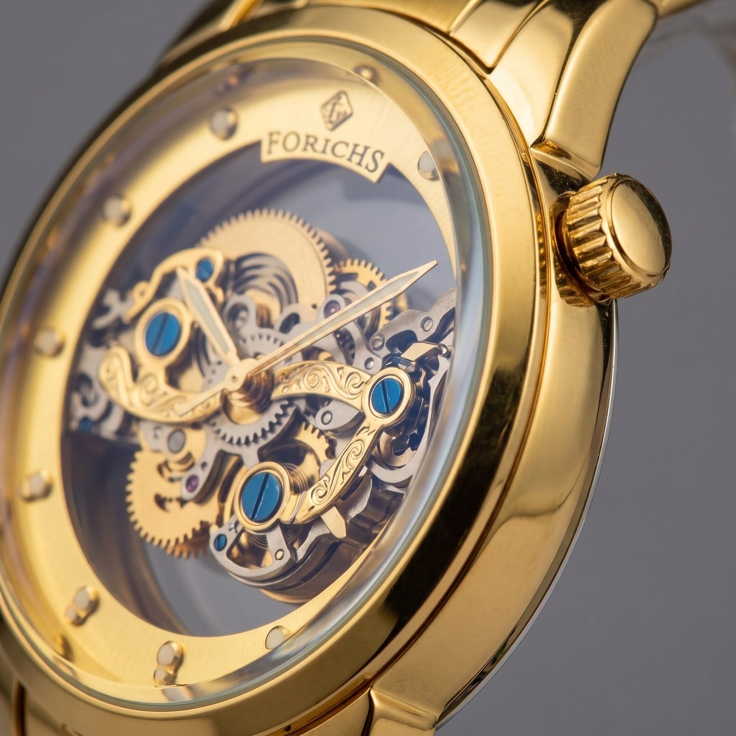 FORICHS Full Gold Automatic Skeleton Watch
