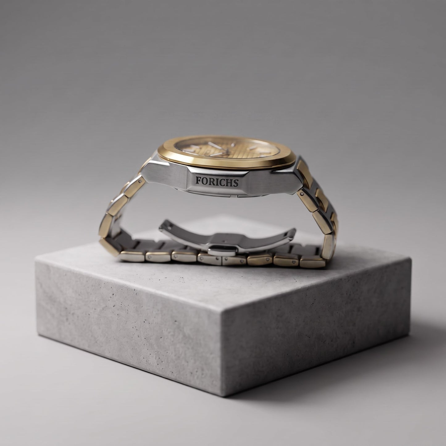 FORICHS Two-Tone Gold Dial Quartz Watch with Day-Date Display