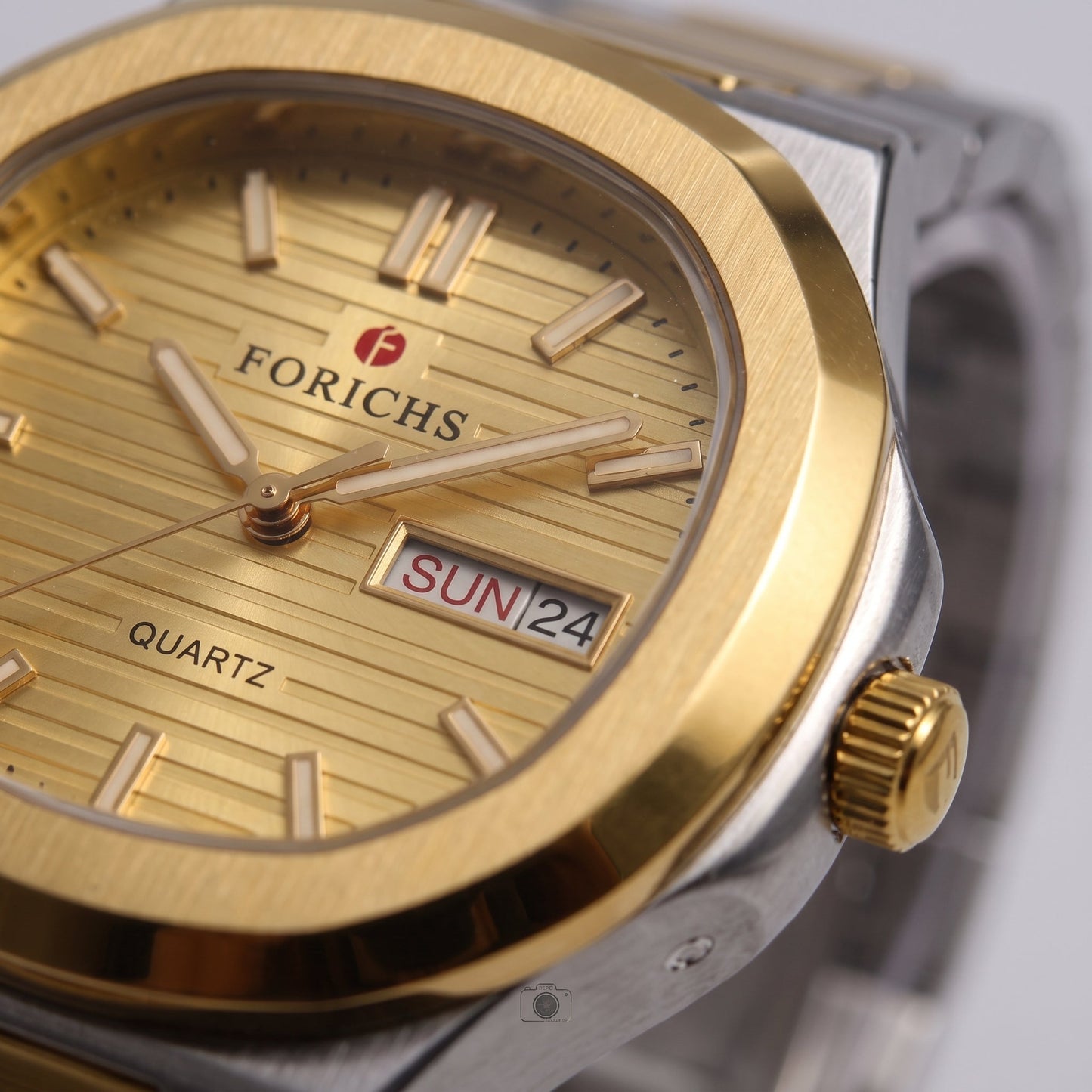FORICHS Two-Tone Gold Dial Quartz Watch with Day-Date Display