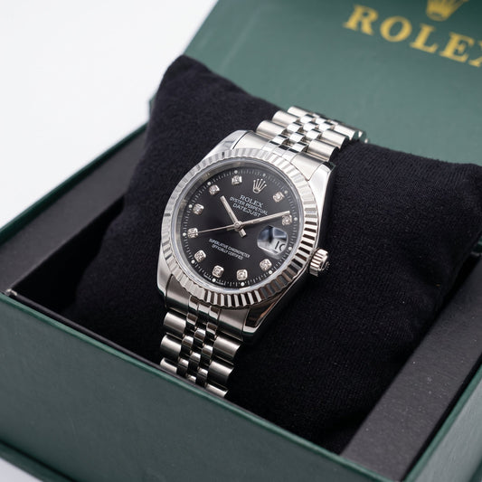Premium Men's Datejust Watch – Black Dial, Fluted Bezel & Jubilee Bracelet