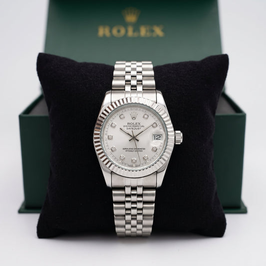 Premium Women's Datejust Watch – Silver Dial, Fluted Bezel & Jubilee Bracelet
