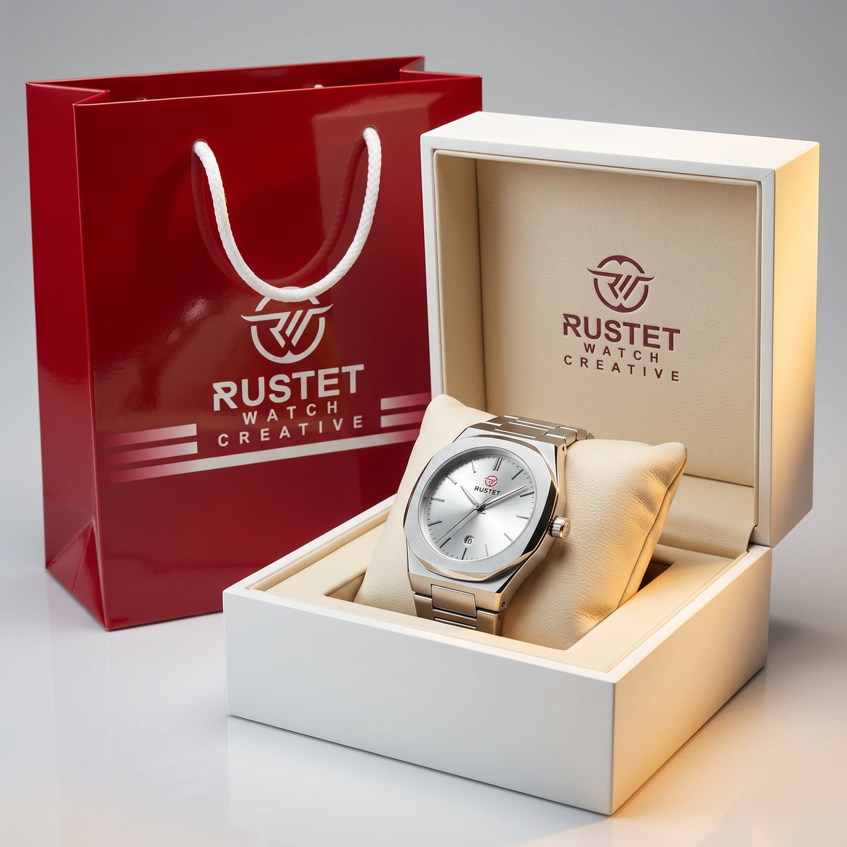 RUSTET Men's Ultra-Thin Sunburst Watch – Heavy Steel, Date Window & Waterproof
