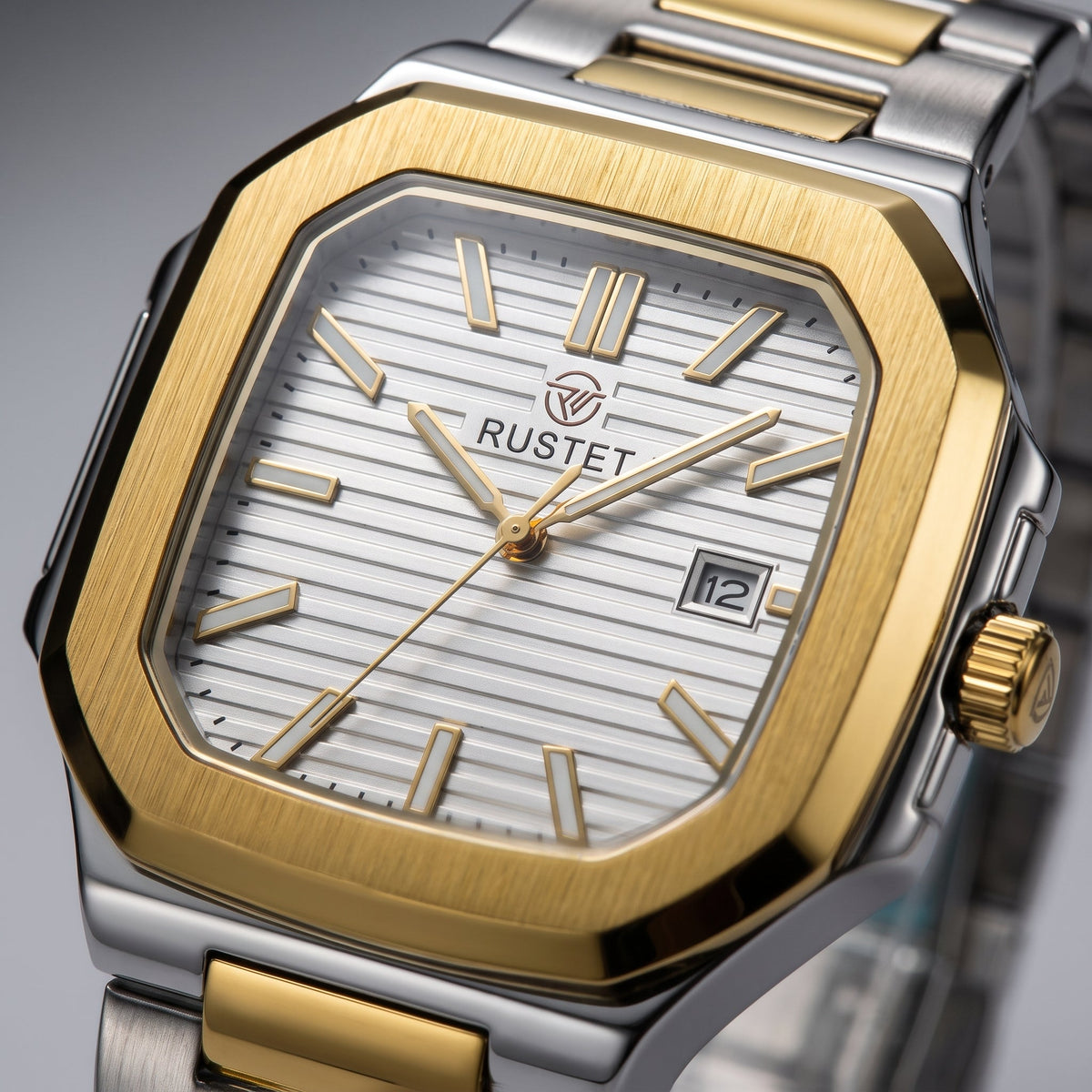 RUSTET Men's Ultra-Thin Square Case Watch – Two-Tone Steel & Gold, Waterproof
