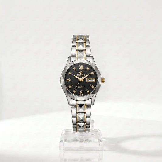 Zeldior RUSTET Women's Two-Tone Watch full front view with day-date window