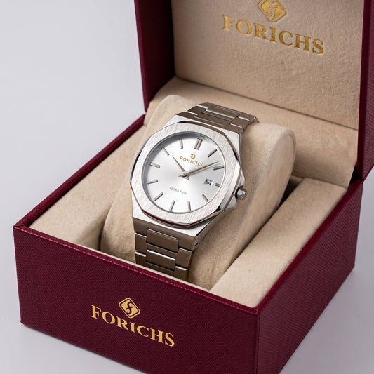 FORICHS Men's Ultra-Thin Quartz Watch – Sapphire Crystal, Stainless Steel & Date